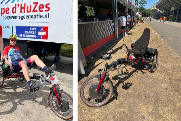 Maurice Walstra beklimt Alpe d'Huez met ligdriewieler Easy Sport Van Raam