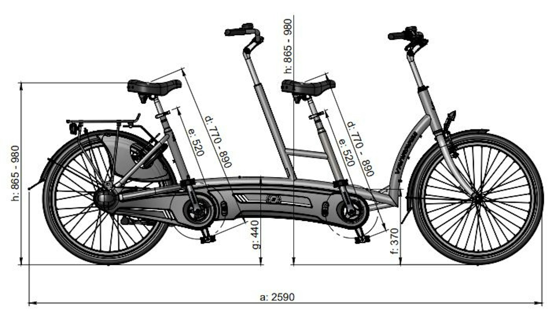 Was ist die Tandem Laenge bei Van Raam Fahrraedern