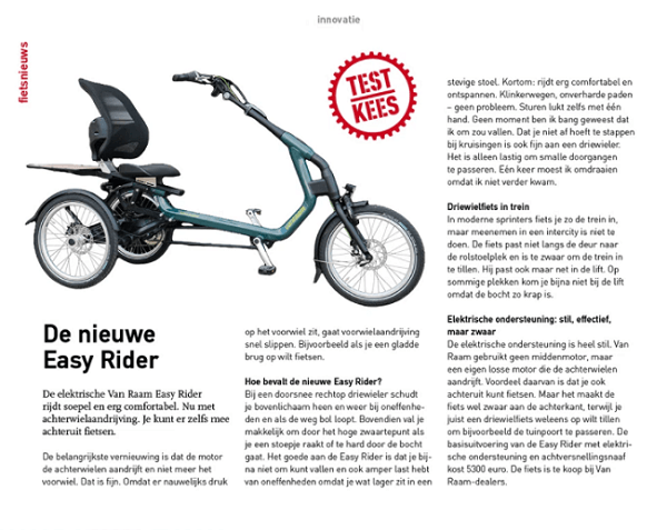 Test Fietsersbond Easy Rider tricycle in magazine Vogelvrije Fietser