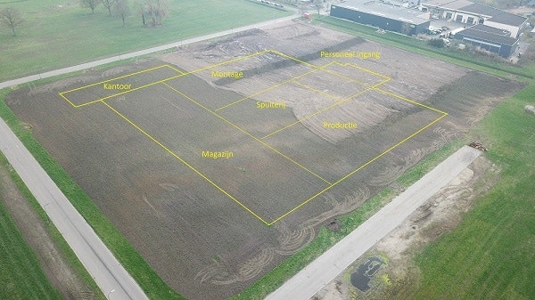 tekening nieuwe bedrijfsgebouw vanuit de lucht