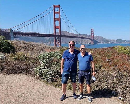 Van Raam op handelsmissie naar de Verenigde Staten Golden Gate Bridge San Francisco Jan Willem Boezel en Marnix Kwant
