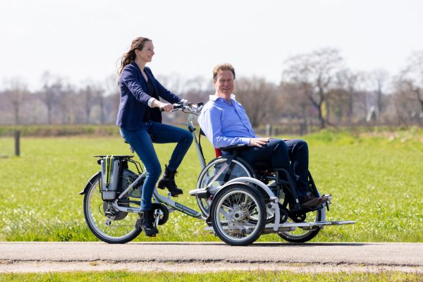 Van Raam VeloPlus wheelchair bike with wheelchair in front