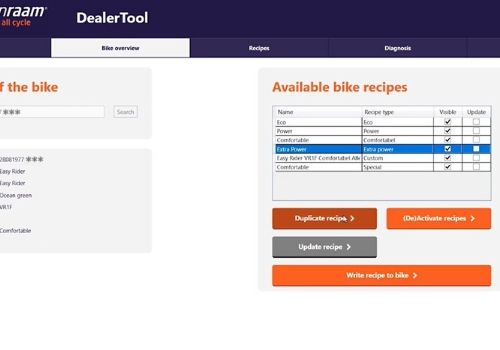 Van Raam dealer tool customize and duplicate recipes selected