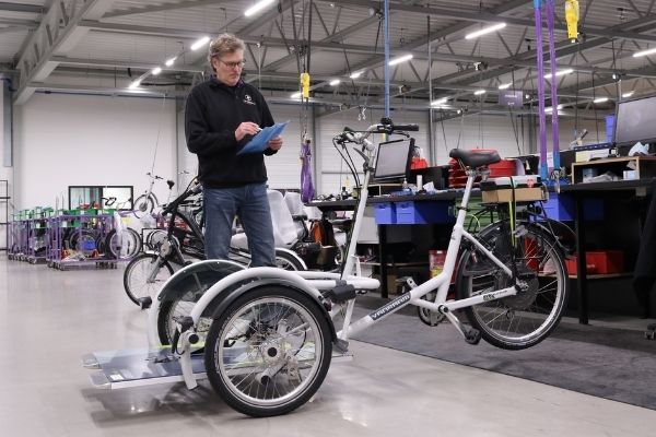 Van Raam VeloPlus wheelchair bike assembly line quality control