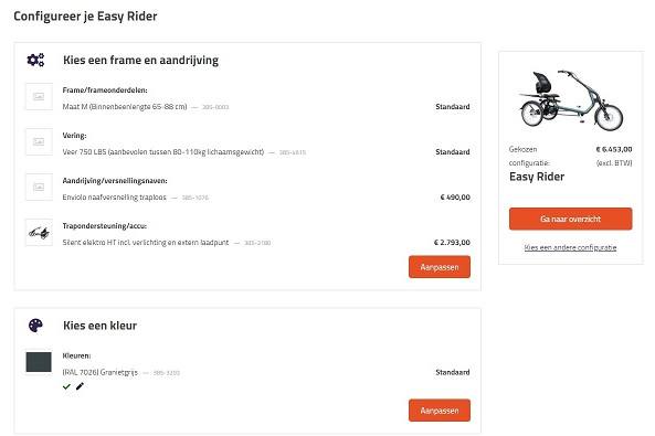 Fahrräder Van Raam Webshop für Händler konfigurieren
