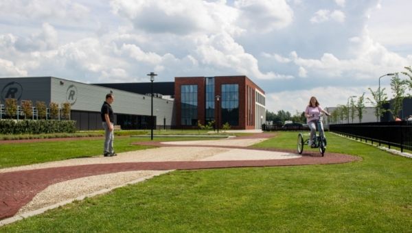 Making a test ride at Van Raam with special needs bike 
