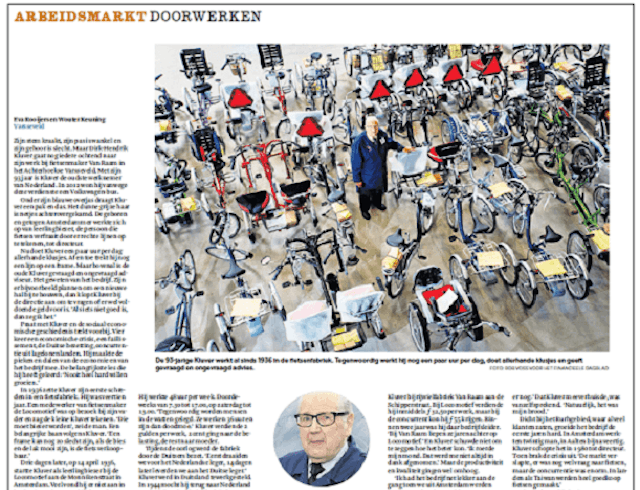 Oudste medewerker van Nederland bezig met 80e werkjaar