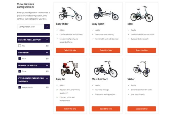 Velo fauteuil roulant Van Raam OPair auto-assemblage avec configurateur
