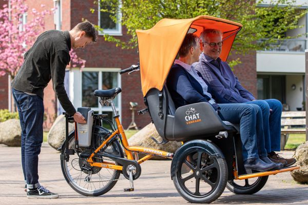 Elektrische Tretunterstützung Van Raam beim Rikscha Fahrrad Chat