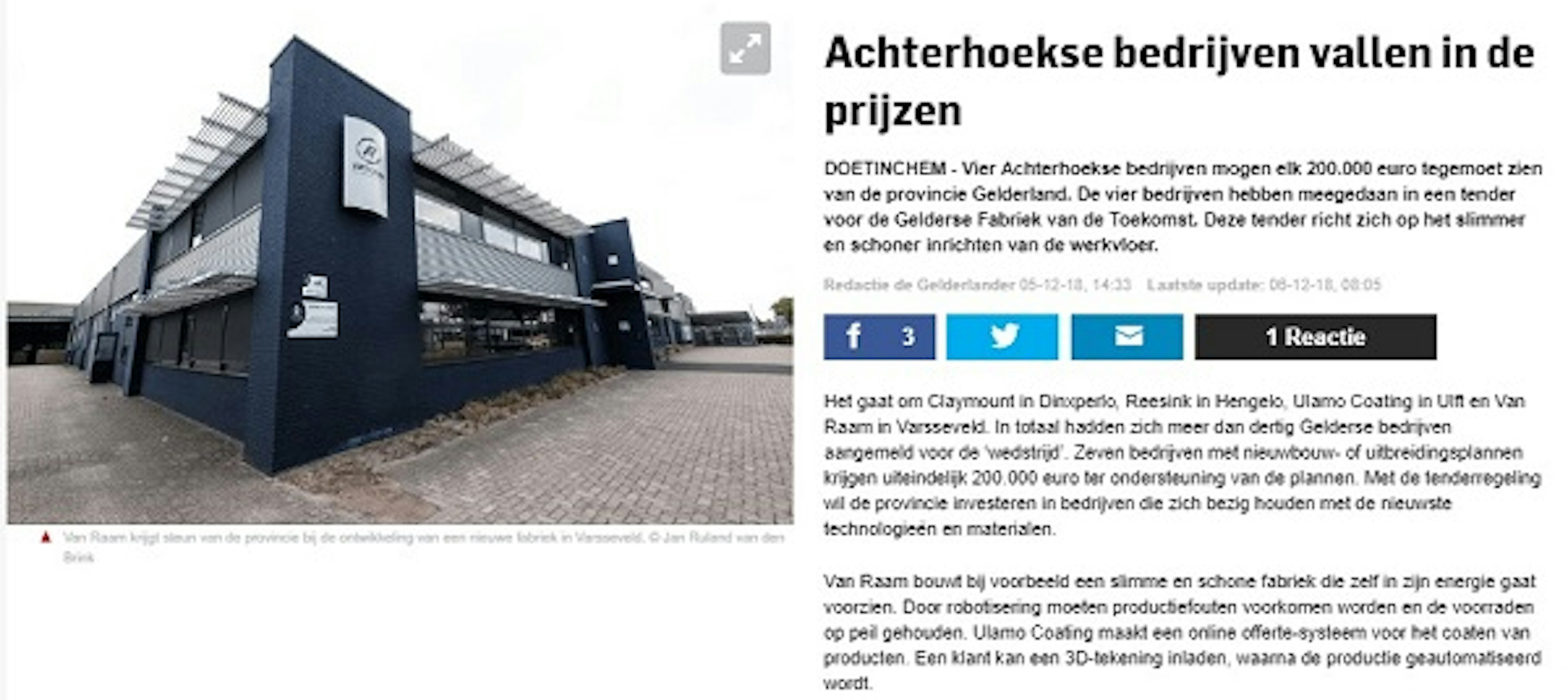 Achterhoekse bedrijven ontvangen subsidie van provicie Gelderland