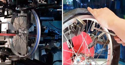 How Van Raam makes a wheel for adapted bikes Tension test and bicycle tube