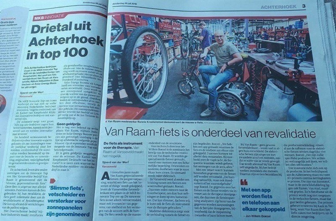 Van Raam in de Gelderlander met revalidatie fiets mkb top 100
