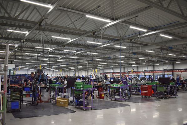 Assembly hall at manufacturer of special needs bikes Van Raam