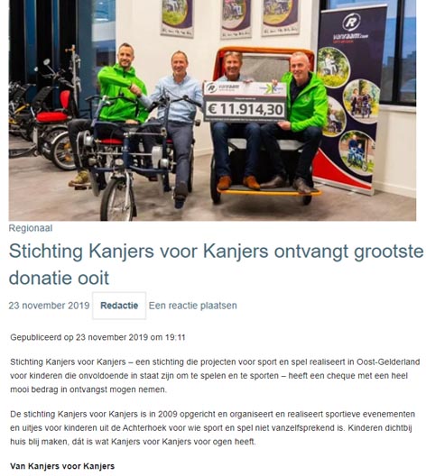 Streekgids Van Raam donates cheque to the Kanjers voor Kanjers Foundation