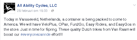 Facebook page dealer Van Raam USA