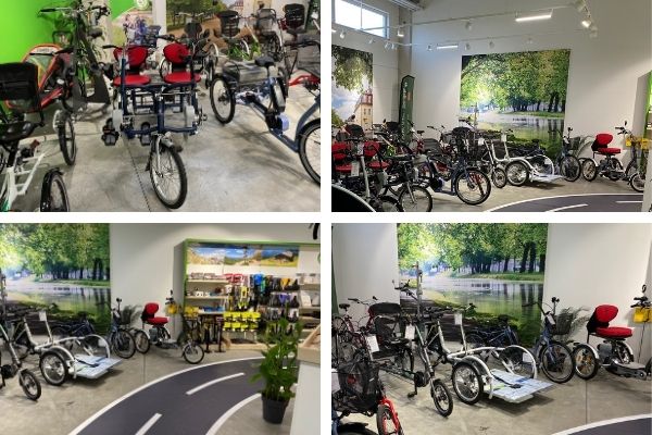Salle exposition avec les velos Van Raam Dreirad-Zentrum Hanau