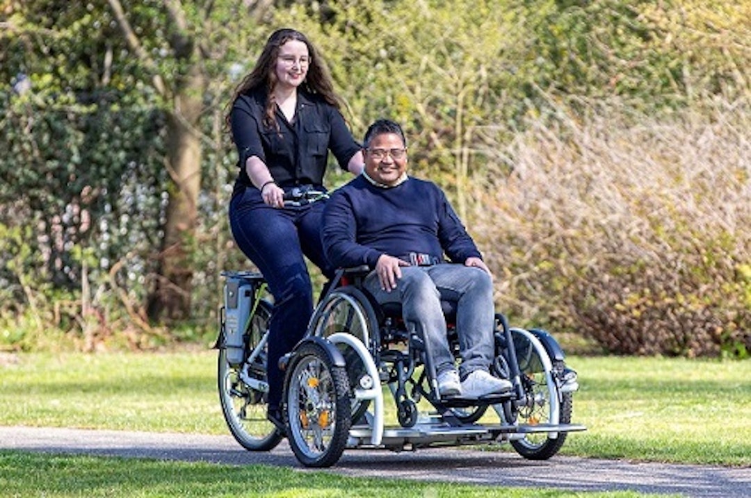 The Van Raam wheelchair transport bike VeloPlus is available in a reinforced version